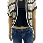 Say What? Say What? MEDIUM American Y2K Brown Striped Loose Knit Short Sleeve Cardigan Photo 0