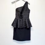 Halston Heritage  Black One Shoulder Peplum Cocktail Dress Size 6 Photo 2