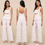Lulus NWT  Eillis White & Beige Lace Cutout Sleeveless Jumpsuit Party Size XL Photo 0
