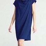 Eileen Fisher  Navy Draped Neck Jersey Shift Dress Size Medium Stretch Officewear Photo 0