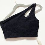 NEW Devon Windsor Savannah One Shoulder Cut Out Athletic Crop Top Black Small Photo 0