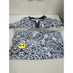 Cathy Daniels Womans  Pullover Blouse XL Blue White Studs V Neck 3/4 Sleeve Photo 4