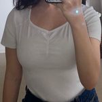 SheIn White Summer Ribbed Short Sleeve Cropped Shirt Size Medium Photo 1