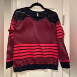 Bare Denim Crew Neck Lace Shoulder Pink Navy Stripe Long Sleeve Shirt Size M Size M Photo 0