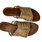 Johnston & Murphy tan gold sueded leather braided slip on toe loop sandals 10 Photo 4