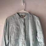 L.L.Bean  Size Large 100% Linen Blue Cottage Peasant Button Long Sleeve Blouse Photo 1