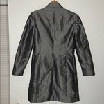 EXPRESS Vintage Silver Trench Coat Pockets Nylon Shimmer Lined Y2K Small 3/4 Photo 6