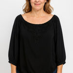 EXPRESS  Black Lace Off Shoulder Top Medium 3/4 Sleeve‎ Romantic Dressy Chic Photo 0