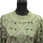 Chelsea and Violet Chelsea Violet Women's Sweater Cable Chunky Pompom Balls Olive Green Size XL‎ Photo 1