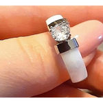 Boutique NEW 1Ct Solitaire Synthetic Diamond White‎ & Silver Ceramic Ring Size 8 Photo 1