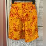 Vintage 80sCosby high waisted, pleated, wideleg abstract pattern cuffed shorts S Orange Photo 1