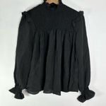 French Connection Black Long Sleeve Boza Crinkle Smocked Blouse XS NWT Photo 3
