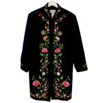Victor Costa Vintage Floral Embroidered Mandarin Black Knee Length Jacket M Size M Photo 14