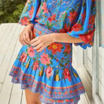 Farm Rio Anthropologie Women’s Floral Blue Tropical Tapestry Tiered Mini Skirt Photo 0