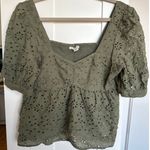 American Eagle AE Women's Olive Green 100% Cotton Eyelet Smocked Back Flowy Blouse, Size M, EUC Photo 0