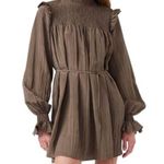 French Connection  brown smocked high neck long blouson sleeve mini dress M Photo 0