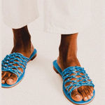 Mansur Gavriel Mignon baby blue pastel woven lambskin leather open toe Sandals 8 Photo 0