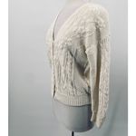 Vintage 90s Cardigan Floral Cable Knit Pattern Pearl Buttons Cotton Ramie Ivory White Size M Photo 6