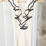 Bebe  Silk Cream Ruffle Neckline Fitted Sleeveless Babydoll Top Photo 0