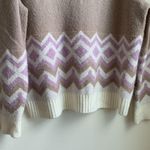 J.Crew Geometric Fair Isle Crewneck Sweater (Sz XL) Tan & Purple Oversized Photo 3