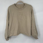Lululemon  La Boxy Crew Neck Top Women‎ 10 Beige Raw Rolled Hem Athleisure Casual Photo 0