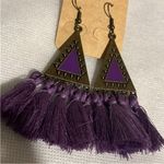 Boho Festival Copper Sphere Metalwork Agate Beads Purple Tassel Dangle Earrings Photo 10