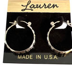 Lauren Silver Tone Hoop Earrings Square Design Made in USA 1" New on Card Photo 0