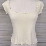 Brandy Melville (J. Galt) Cropped Off the Shoulder Lettuce Edge Top Cream-OS Photo 0