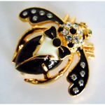 Joan Rivers Crystal Black Tie TUXEDO BEE PIN Brooch Enameled Gold Formal Tux Photo 0
