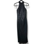Vintage Roberta Midnight Black Sequin Halter Open Back Sleeveless Maxi Gown Size M Photo 1