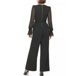 Calvin Klein Black Blouson Sleeve Belted Ankle Length Crewneck Jumpsuit Office 4 Photo 13