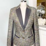 Trina Turk  Green Plaid Tweed Blazer Jacket Golden Eye 2 XS Photo 2