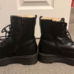 Steve Madden  Betty Black Leather Combat Boots with Cream Lining Photo 2