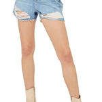 Topshop  Moto Mom Denim‎ Shorts Size US 8 Ripped Distressed High Waist Blue Jean Photo 0
