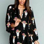 Show Me Your Mumu Womens Jamie Tunic Dress Size S Longhorn Steer Black Floral Photo 1