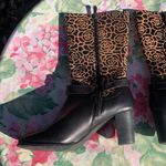 L’Artiste Leather Embossed Flowers Heeled Boots Size 37 Black Photo 2
