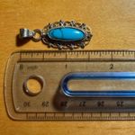 Sterling Silver Blue Turquoise Filigree Mexico 925  Pendant Photo 11