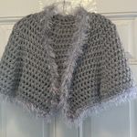 Handmade Women Chunky Crocheted Shrug Faux Fur Trim Grey One Size Gray Photo 7