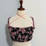 Cider Women Floral Black and Pink Spaguetti straps Cropped Tank Top Size S Photo 3