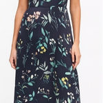 Banana Republic  Dress Halter Floral Satin Midi Navy Blue High Neck Ruffle 0P Photo 0