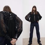 ZARA  Tasseled Sequined Black Sheer Embellished Babydoll Blouse Photo 1