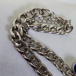 Chunky Silver Link Chain CharmNecklace with Hamsa Hand and Blue Crystal New Photo 6