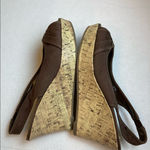 American Eagle Brown Sling Back Cork Wedges with Open Toe Sandals A196 Photo 0