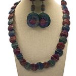 Vintage Cleopatra Purple Beaded Pendant Necklace & Circular Earrings Set Photo 1