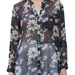 Kut From The Kloth  Women's Sheer Chiffon Floral‎ Button Down Blouse EUC Small Photo 0
