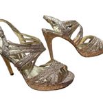Adrianna Papell BECKA GOLD GLITTER SHIMMER PLATFORM SLINGBACK OPEN PEEP TOE SHOE Photo 1