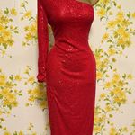 One Shoulder Flower Sequin Midi Dress size M Red Size M Photo 1