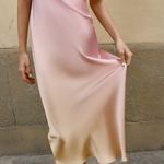 ZARA midi dress maxi tie die pink beige satin strapless wedding shower date Photo 12