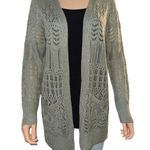Hippie Rose Olive Open Front Pointelle Cardigan Photo 2