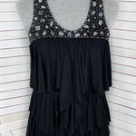 American Rag  Y2K Tiered Ruffle Crystal Racerback Tank Top Shirt Black Medium Photo 0